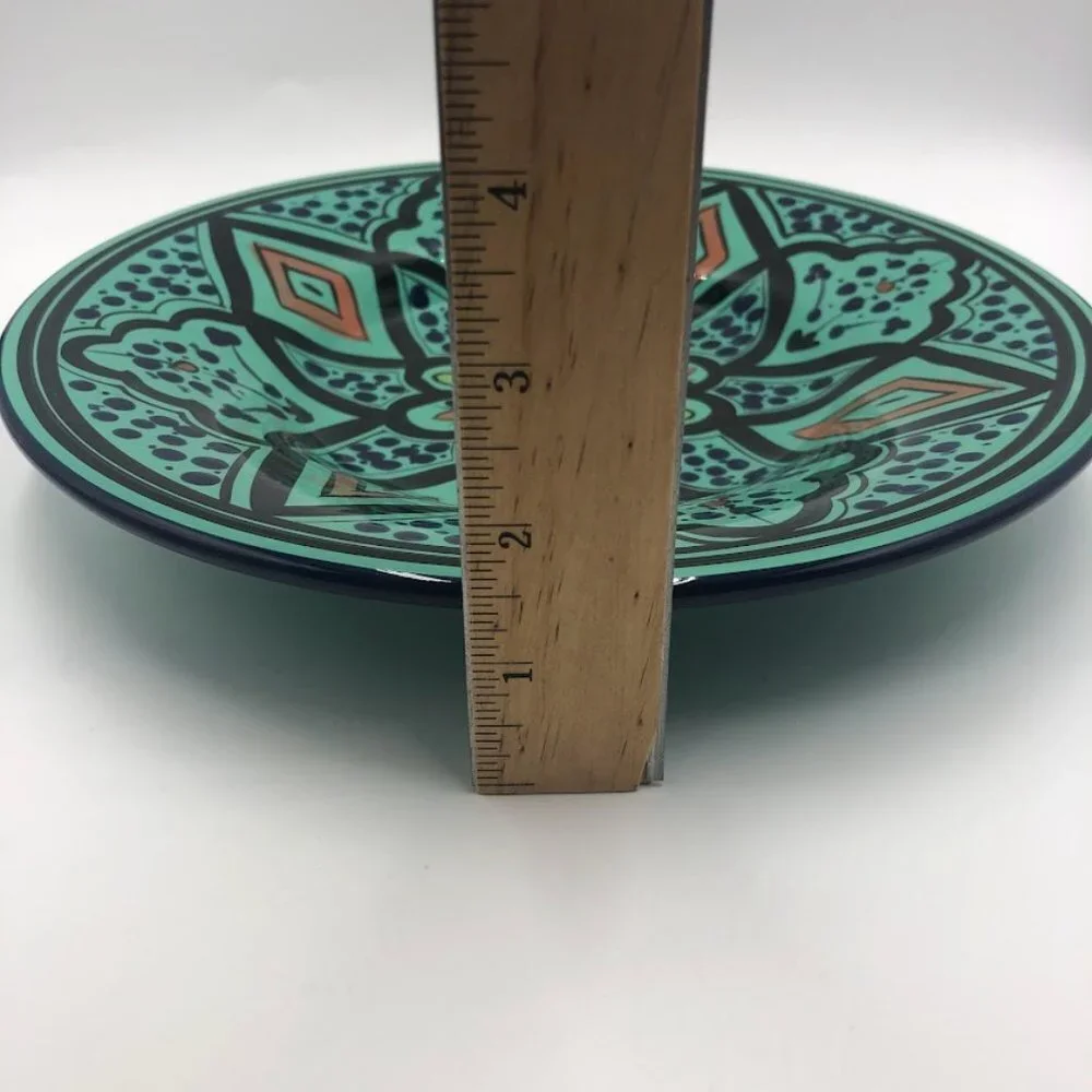 Pottery Barn Kasara Set of 4 Salad Plates Green Mosaic Porcelain Kaleidoscope